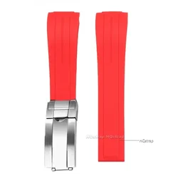 Waterproof Silicone Sport Watch Strap with Curved Ends and Folding Buckle - 22mm (Red - steel buckle)