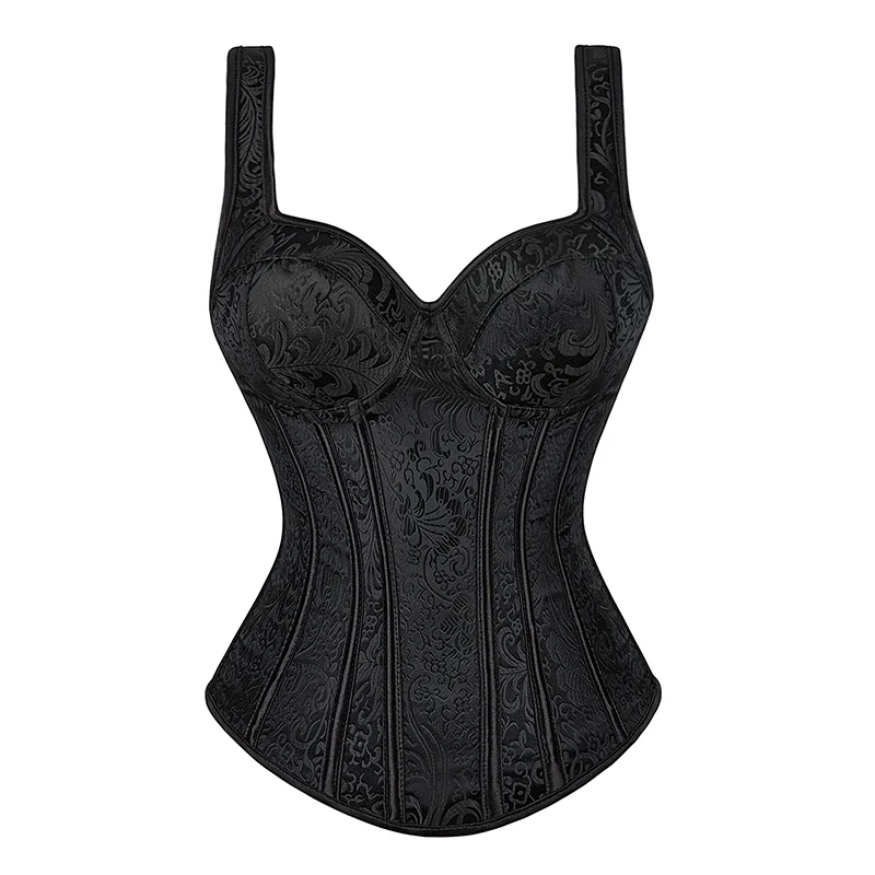 Corsetto Sexy Da Donna Corsetti Lunghi Gotici Per Torso Raso Nero - Foto 4