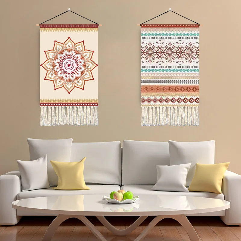 

Nordic Style Boho Decor Mandala Scroll Wall Paintings Living Room Bedroom Decor Aesthetic Wall Art Tassels Hanging Tapestry