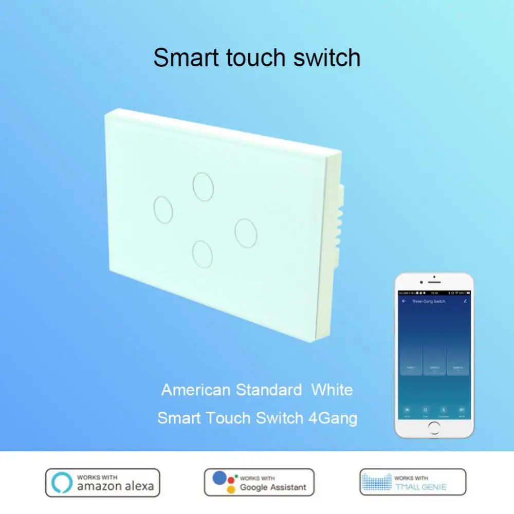 

Single Fire Smart Switch 4 Gang App Remote Control Tempered Glass 120 Type Wifi Touch Wall Switch Neutral Line Required Tuya
