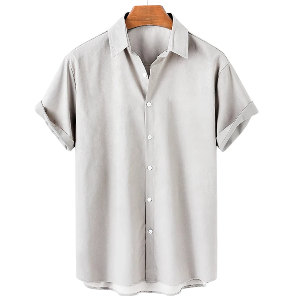 Solid Color Shirt for Men Lapel Shirts Trend Street 3D Short Sleeved Daily Casual Clothing Loose Oversized Top Hawaii clothing