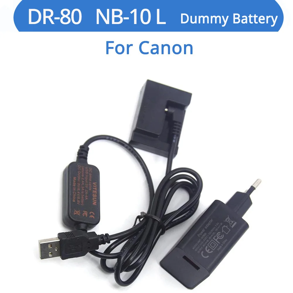 

QC3.0 Charger USB DC Cable DR-80 Coupler NB-10L NB10L Dummy Battery For Canon G1X G3X G15 G16 SX50 SX60 HS Camera