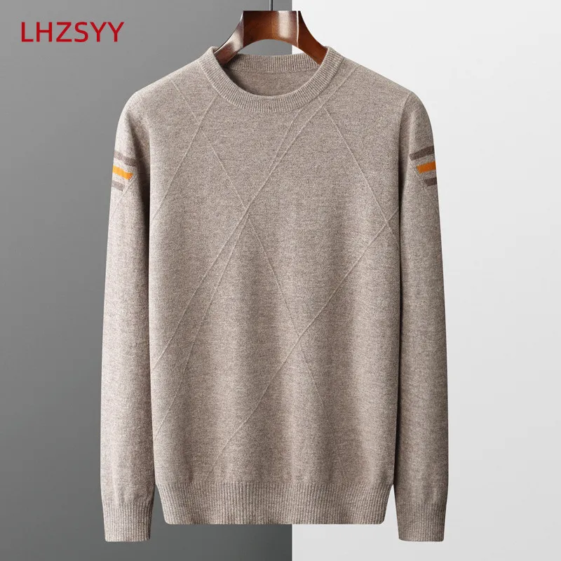 

LHZSYY Men's New 100%Pure Wool Sweater Autumn Winter Jacquard Pullovers Loose Youth Warm Tops Knit Cashmere Bottoming Sweaters