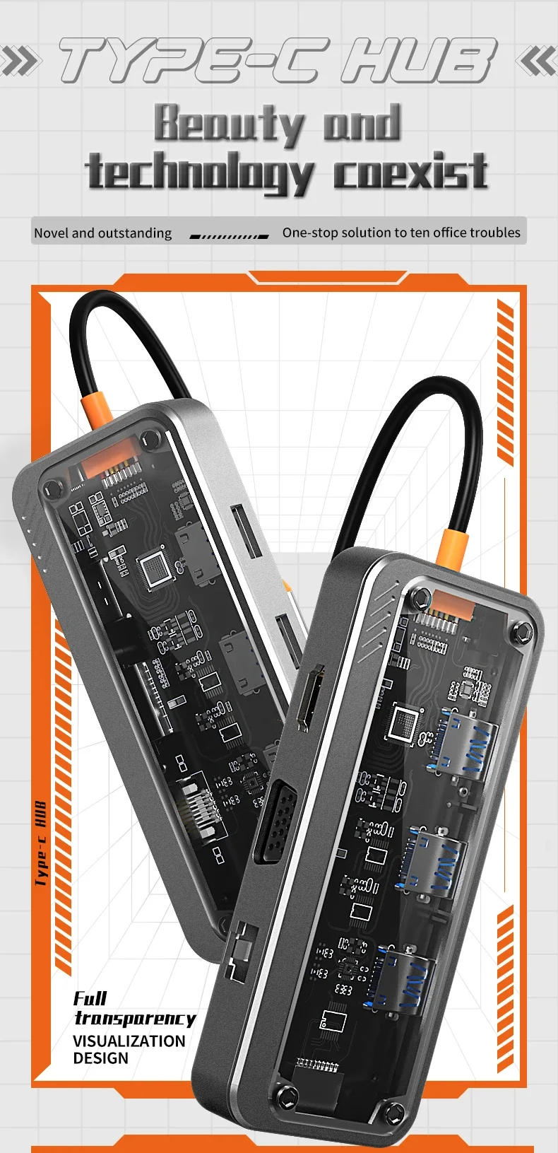 USB C Hub 10 in 1 Docking Station – Type-C Adapter with HDMI, RJ45 & VGA Ports