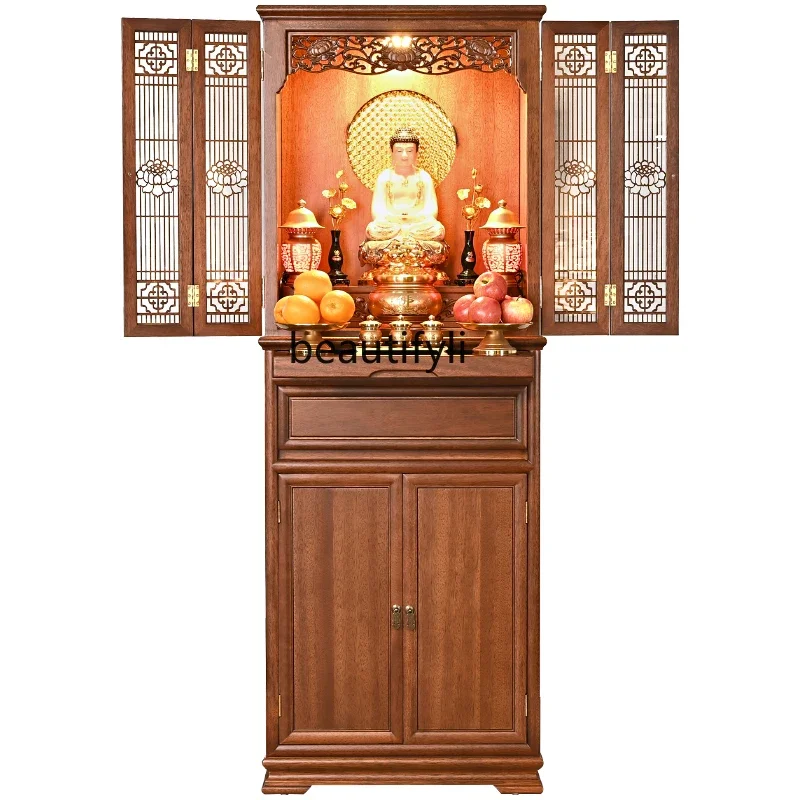 

Rosewood Buddha Cabinet Chinese Style Clothes Closet Home Living Room Modern Light Luxury Altar Cabinet with Door