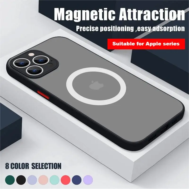 

Luxury Matte Clear Support Magnetic Phone Case For iPhone 15 14 13 12 11 Pro Max 14 Plus Wireless Charge Shockproof Back Cover