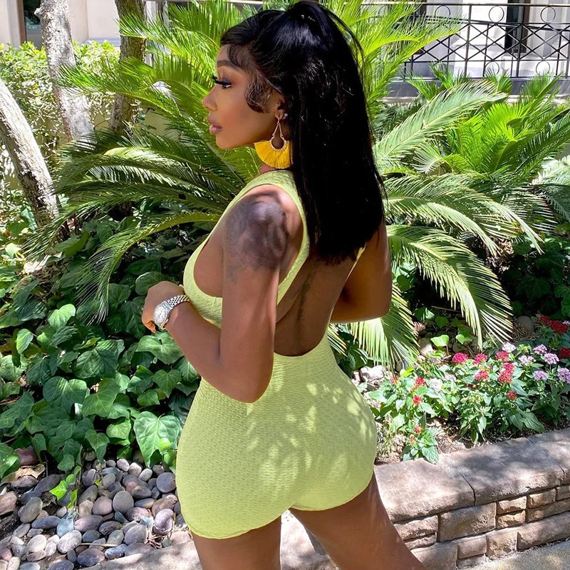 High Waist Backless Sport Rompers Women Sexy Slim Fit It Casual Playsuits Spring Autumn Sleeveless Skinny Solid Colors Rompoers