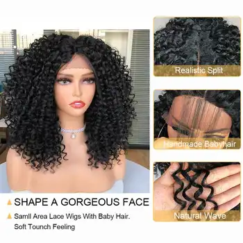 Short Bob Wig Lace Front Wigs for Women Afro Kinky Curly Wigs Ombre Brown Synthetic Middle Nature Hair Black Headgear with Clips - Image 3