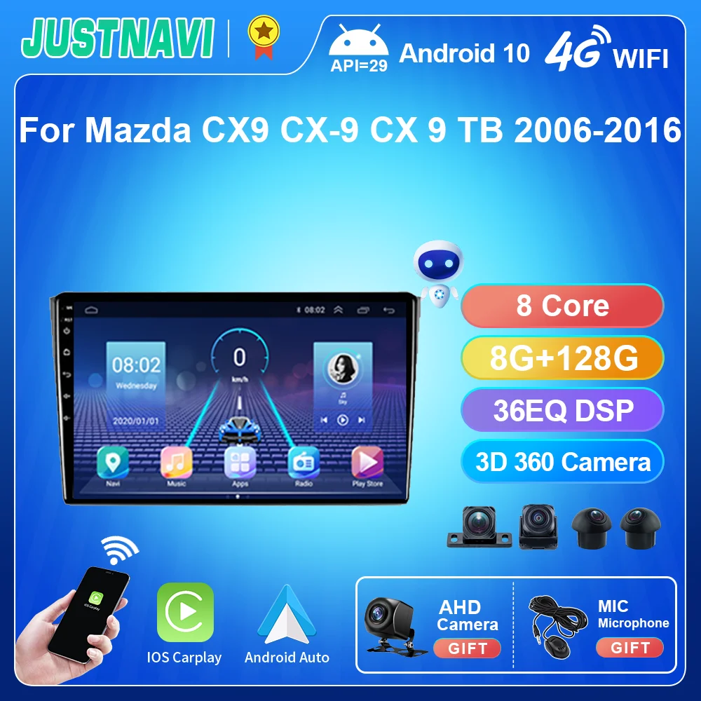 

JUSTNAVI 8+128G Android Car Radio GPS Navigation For Mazda CX9 CX-9 CX 9 TB 2006-2016 Autoradio Multimedia Video Player Camera