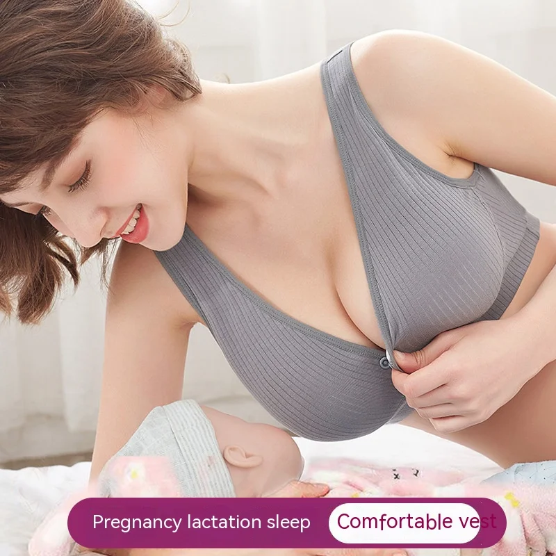 Cotton Nursing Bra Maternity Thin Section Undershirt Breastfeeding Underwear Without Steel Ring Front Open Buckle Breathable Pos 2