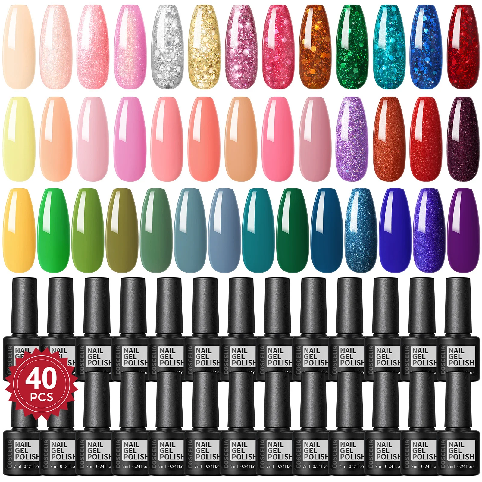 Coscelia 80/40Pcs Nail Glitter Color Gel Polish Set Sparkly Semi Permanent Hybrid Nail Art Varnish Manicure Kits Nails Supplies 2