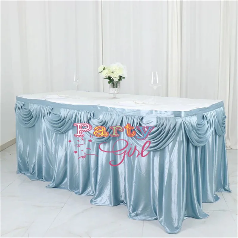 10FT Length Ice Silk Table Skirt Tablecloth Skirting With Top Swag Drape For Wedding Event Party Decoration