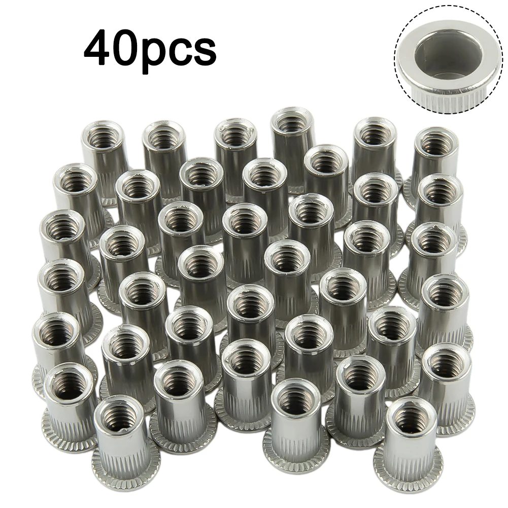 Decoration Rivet Nuts Stainless Steel 1/4"-20 Thread 15.5mm Length 40pcs Fastener Threaded Insert Nut Rivnuts
