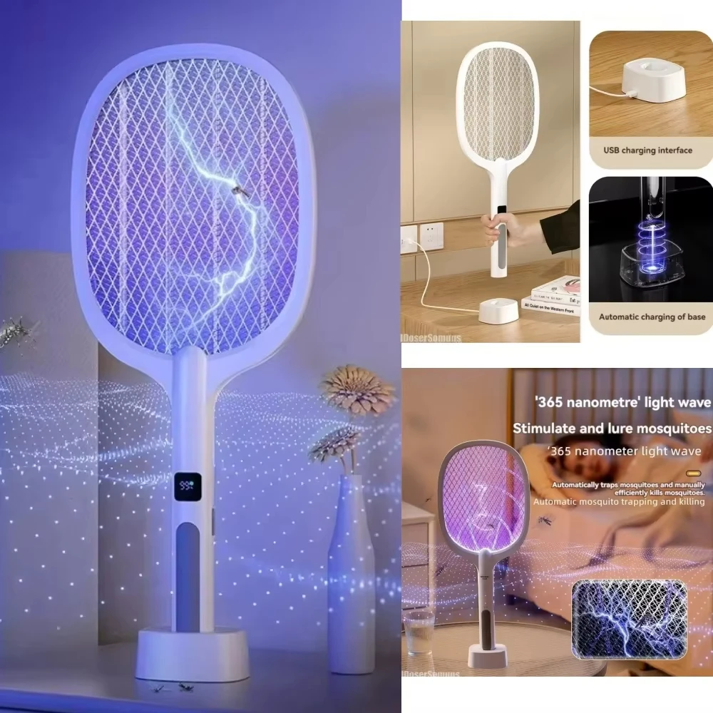 Rechargeable 4000V Electric Exterminator Fly Swatter Detachable Handheld Auto Swat Mode Type-C Rechargeable