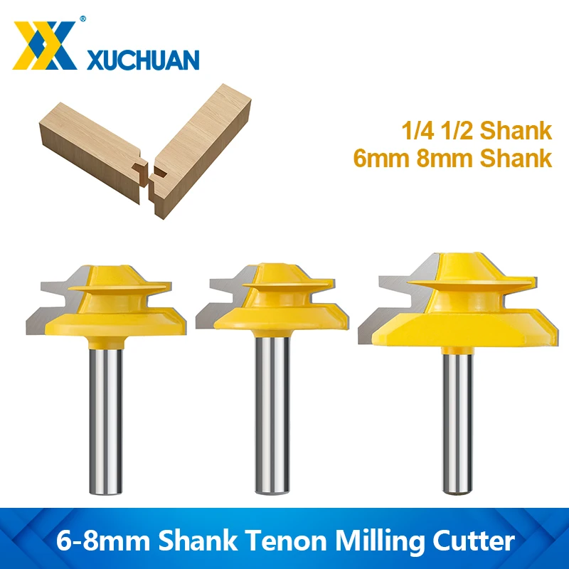 XUCHUAN 1PCS 45 Grad Lock Gehrung Router Bit 8mm Schaft Zapfen Fräser Für Holzbearbeitung Werkzeug Schlitzen Trimmen maschine Werkzeug