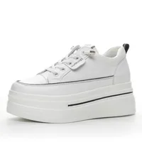 8.5cm Genuine Leather Women Autumn Hidden Heels Ladies Chunky Sneakers Thick Soled Spring Platform Wedge Summer Fashion Shoes 1