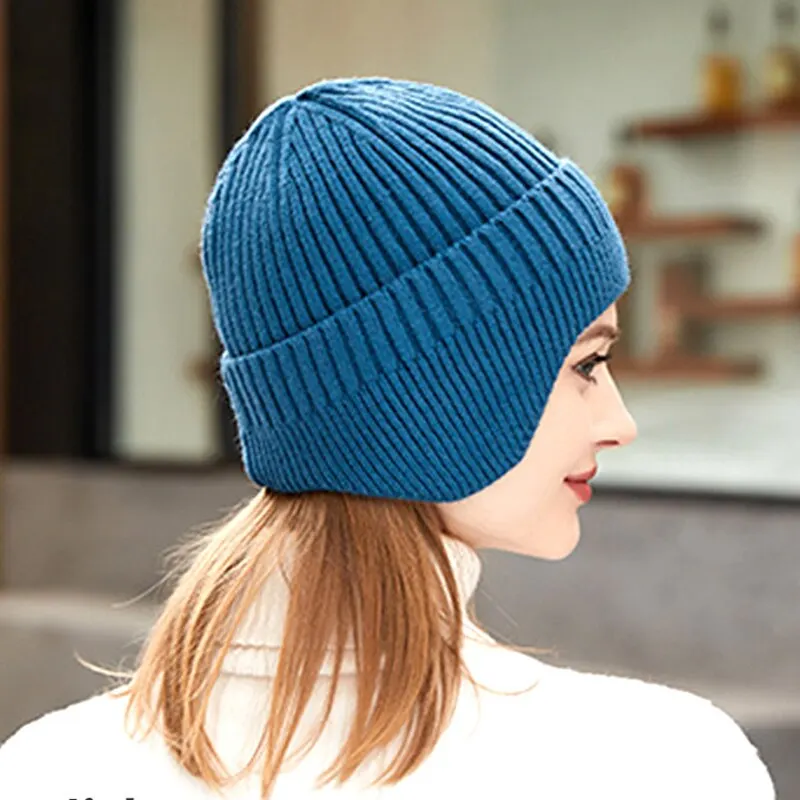 Winter Männer und Frauen Gestrickte Woolen Mode Im Freien Einfarbig Verdickt Warme Ohr Schutz Reiten Kalten Abdeckung Hut_voghion.com