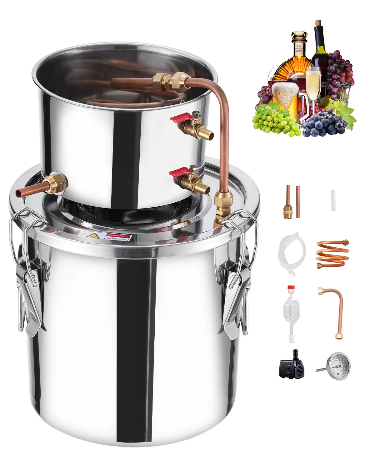 SucceBuy Alcohol Still 3 -8 Gallon Stainless Steel Water Alcohol Distiller with Copper Coil Brewing Refining Fermentation Kit