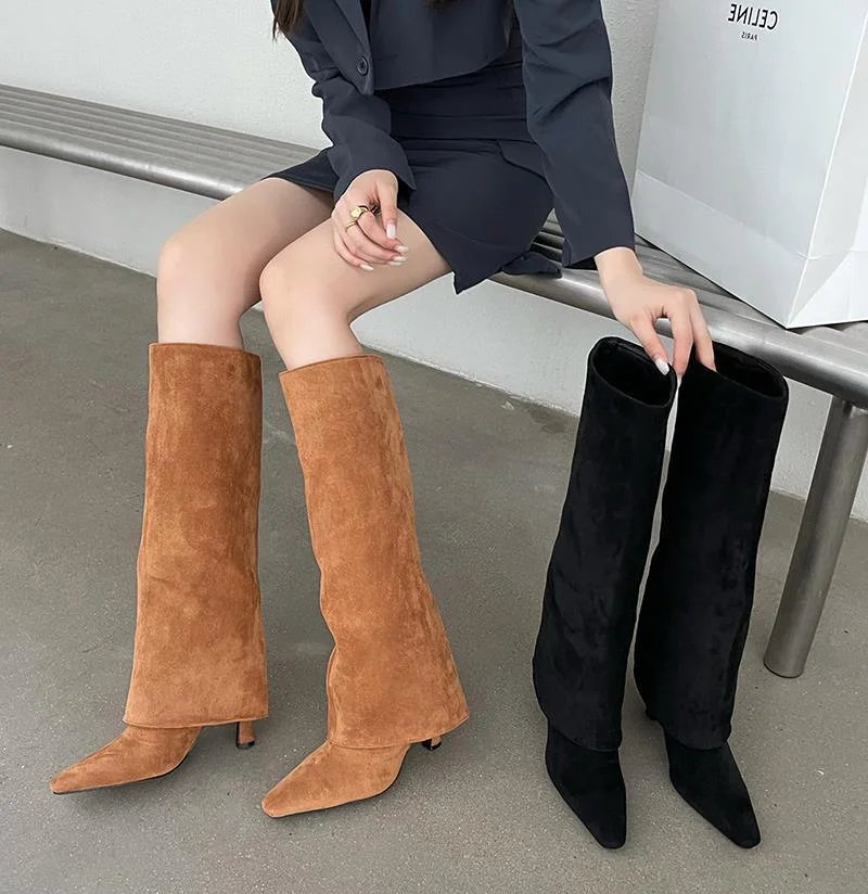 

Women's Fashion High Heeled Trouser Tube Boots Side Zipper Pointed Toe Fine Heeled High Boots Side Zipper Pointed Toe