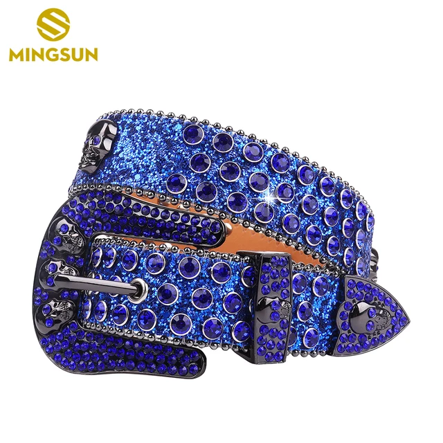 KUOKUO Qqiao Shiny Gold Rhinestone Women'S Belt Cowboy Western Studded  Diamond Designer Belts Men (Belt Length : 48inch(waist 38-40), Color :  Light