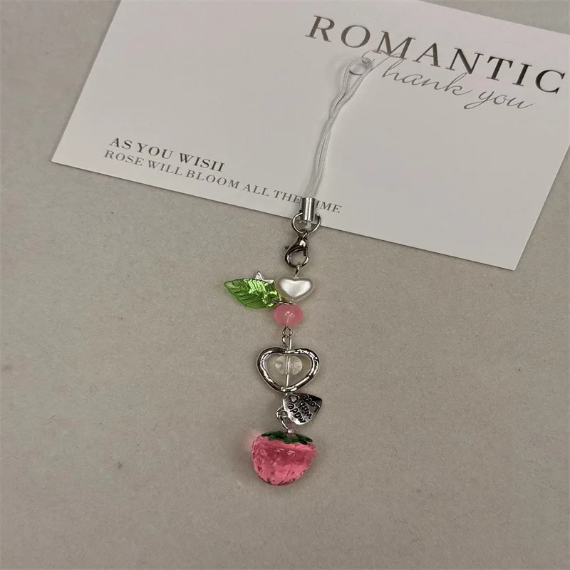 Cute Cherry Phone Charm Pendant Kawaii Key Bag Chain Accessorioes For iPhone Universal Girls Women Jewelry Keyring Hanging Cord