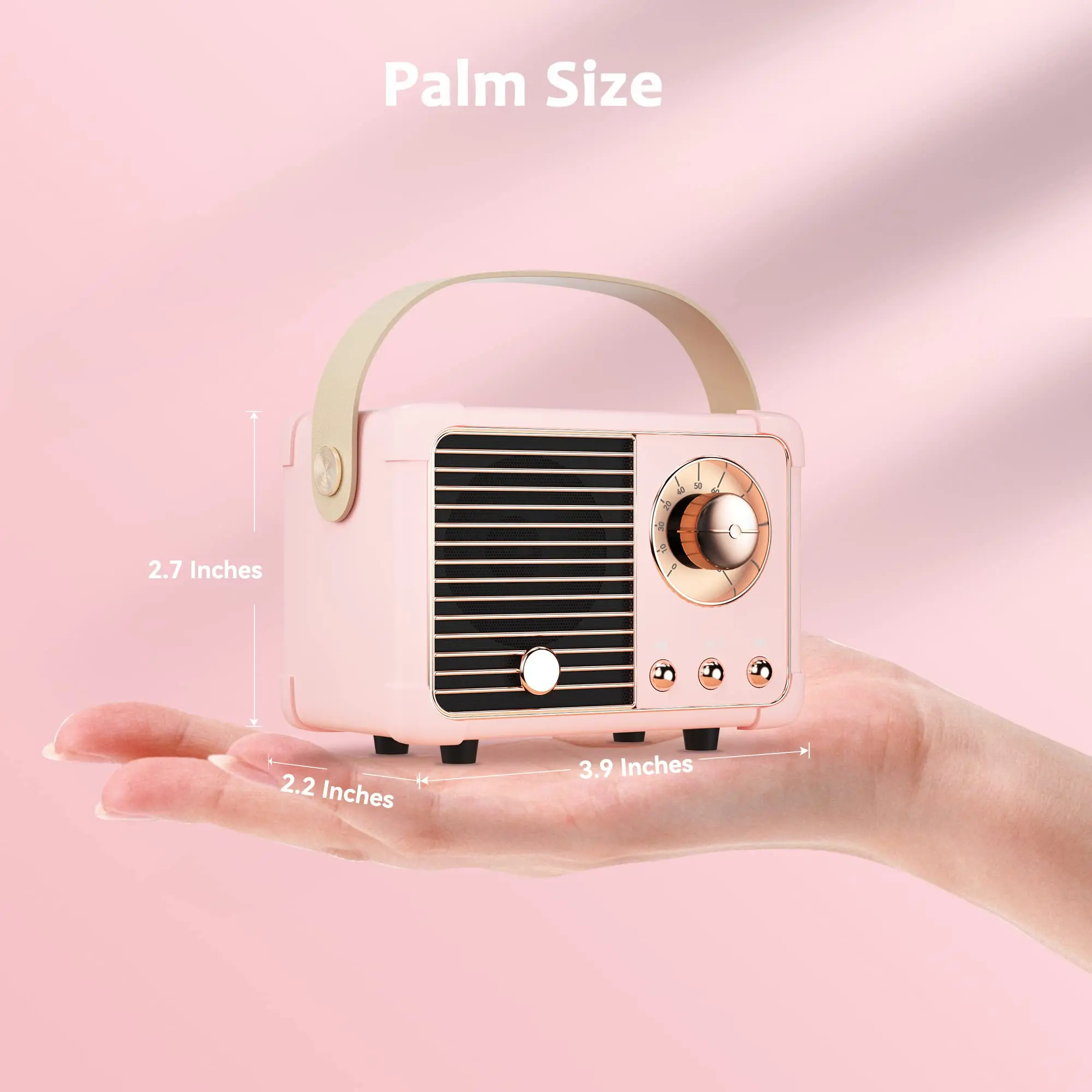 Speaker showing controls and battery life specification.