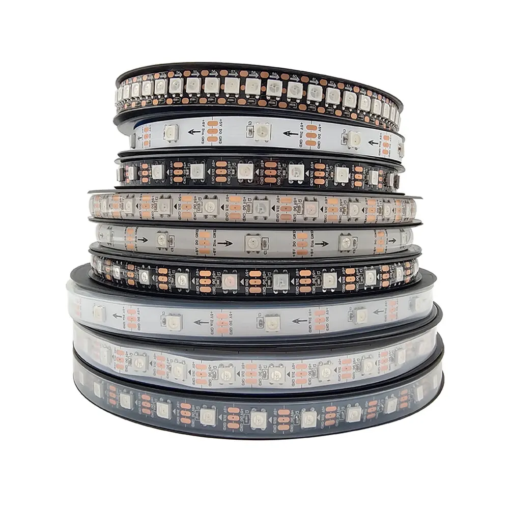 Striscia LED RGB WS2812B 1m 144 Pixel Indirizzabili IP65, PCB Nero 5V Per Progetti Fai Da Te