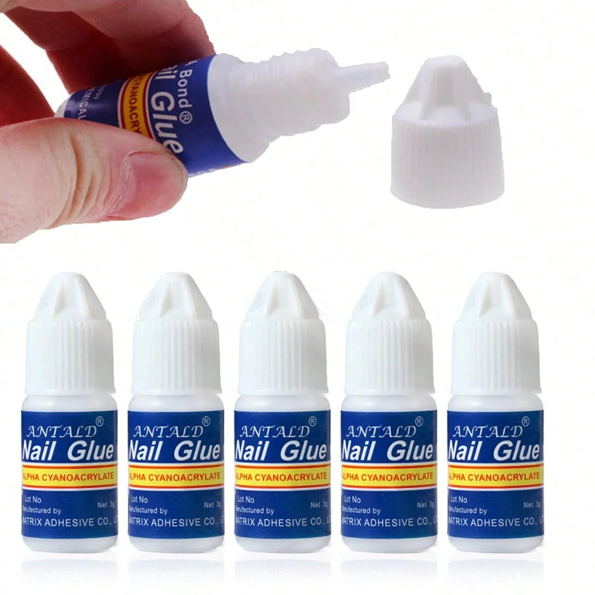 5X3g Ultra-Strong Transparent Nail Glue Quick-Dry No-Wipe Formula Acrylic Nails Rhinestones Long-Lasting Nail Bond Glue Nail Glue