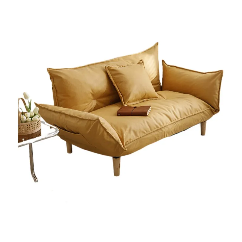 Convertible Futon Sofa Bed With 2 Pillows, Loveseat Sleeper Sofa Couch Recliner Adjustable Armrest&Wood Legs Small Space