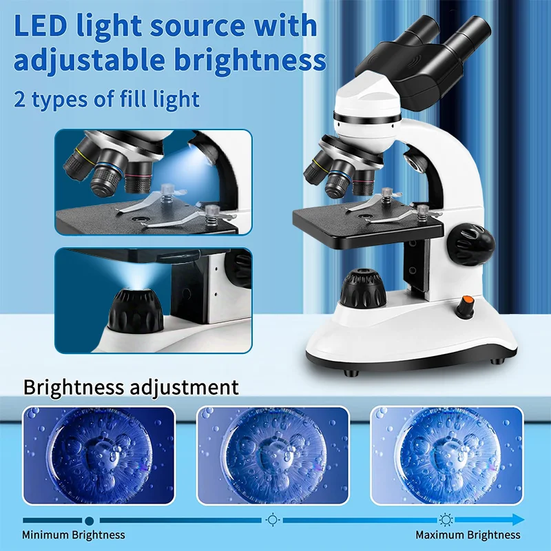 쌍안 현미경, 학생, 어린이, 성인용 고화질 LED, 실험실, 가정, 학교 과학 교육용, 휴대용 현미경