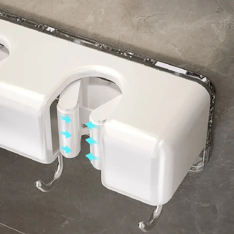 Bathroom Mop Broom Holder Wall Hook No Drilling Self-Adhesive Wall Mounted Mop Holders Multifunction Organizer Shower Holder