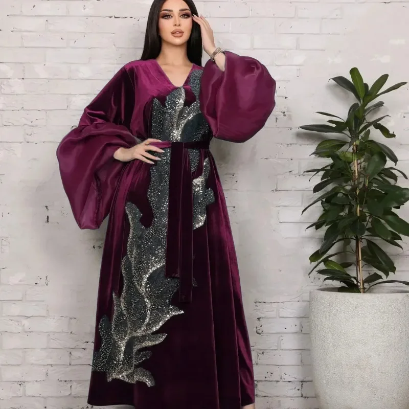 

African Dresses For Women Elegant Polyester Velvet New Muslim Fashion Abayas Dashiki Robe Kaftan Long Maxi Dress Turkish Africa