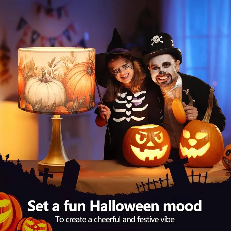 Halloween Lamp Shade with Printed Pumpkin 13 Top x 13 Bottom x 10 Height Spider Drum Fabric Lamp Shades Set of 2 Ideal for Fall