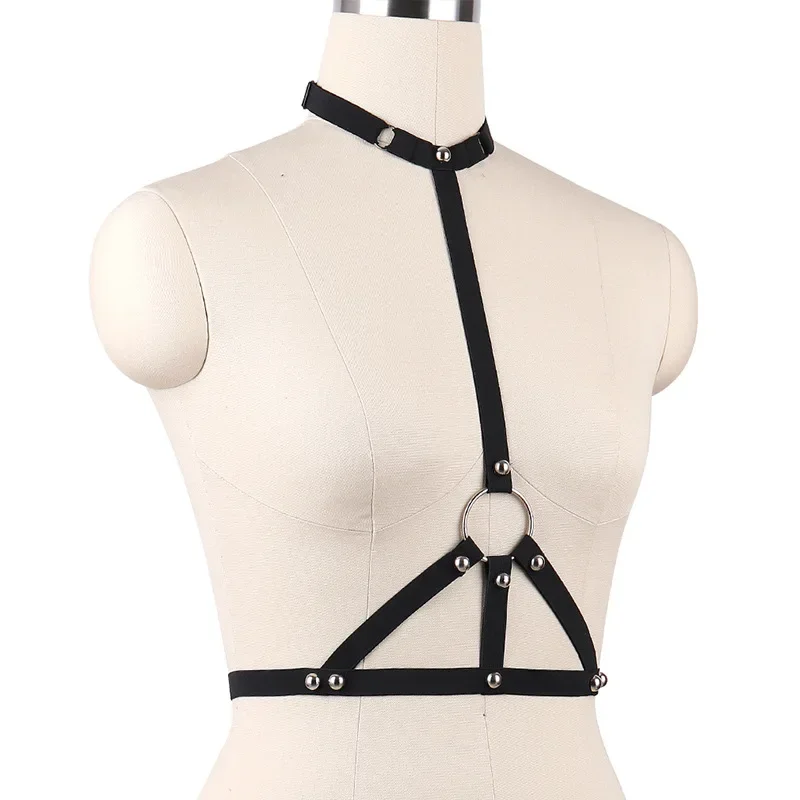 Bamboo like Clothing Sexy Exposed Nipple Strap on Bra Bandage Strap Underwear Fun Hollow out Rivet Cable Bundle Bra O0037