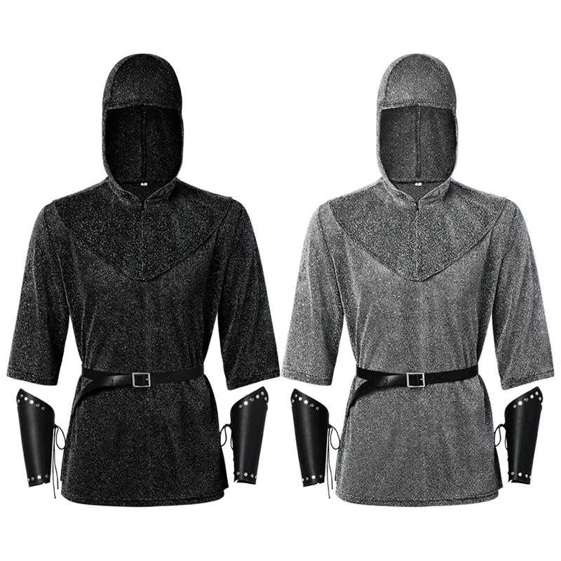 Halloween Bracers Belt Renaissance For Men Outfits Armor Tunic Coif Cowl Crusader Costume Medieval Noble Knight Cosplay Costume