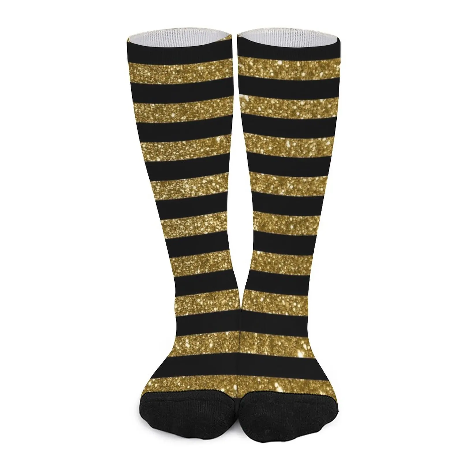 Black and Golden Glitter Vintage Stripes Socks socks man designer socks retro high quality brass pin buckle metal retro belt accessory luxury designer belt 100% pure cowskin leather accessories belts men