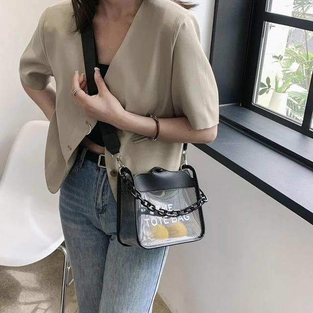 Fashion Daily Streetwear Waterproof Sheer PVC Clear Crossbody Bag With Mini  Phone Bag For Women And Men In BLACK