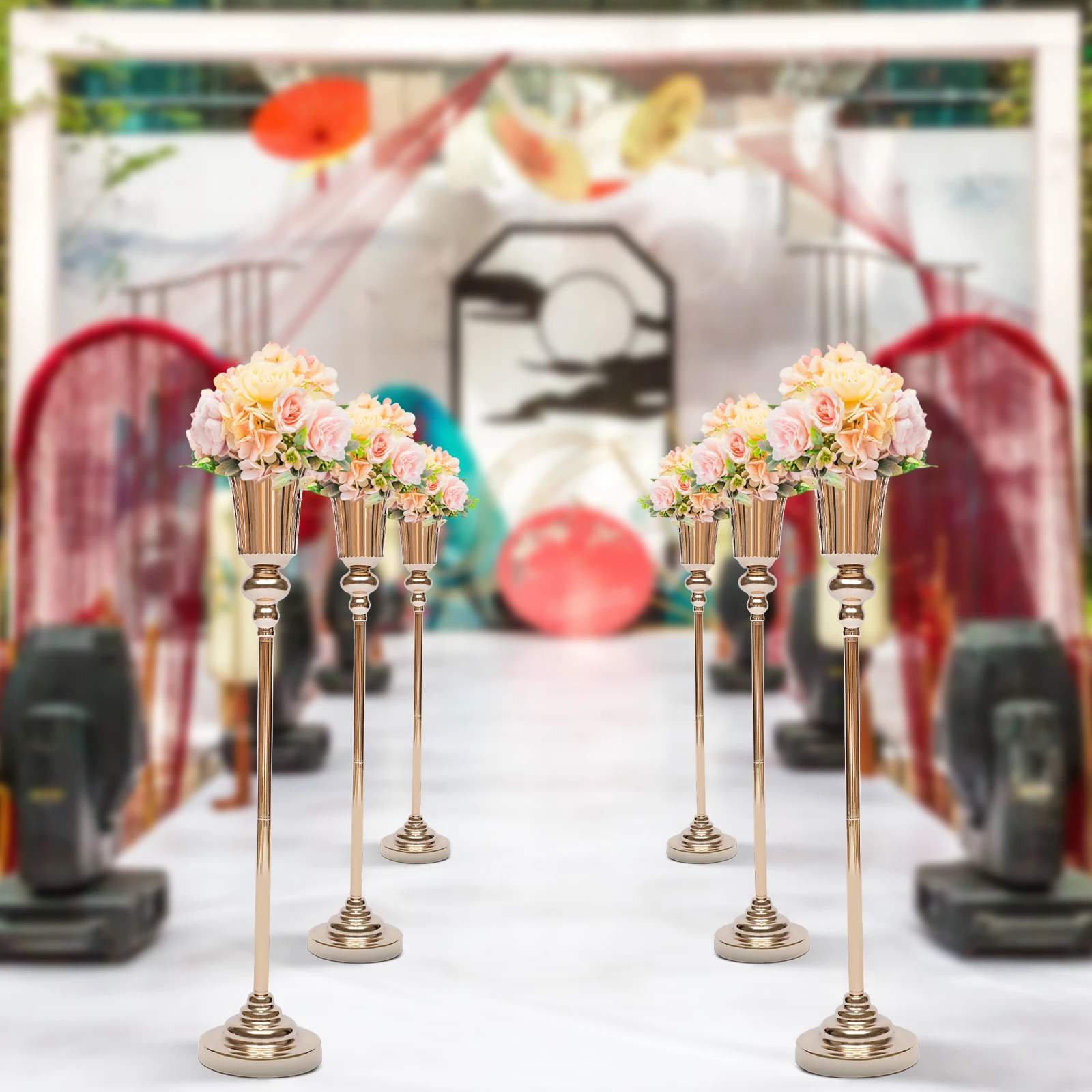 

10 Pcs Versatile Metal Wedding Centerpieces Vase Metal Trumpet Vase, Road Lead for Wedding Party Dinner Centerpiece Event