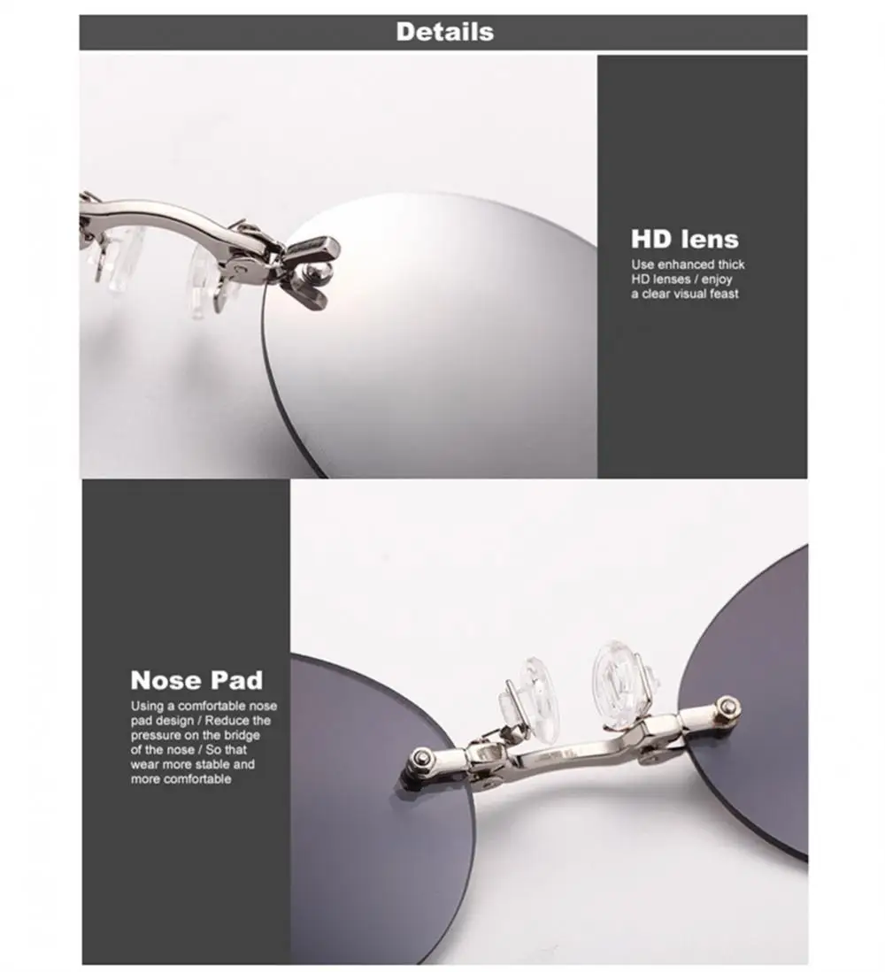 Clip On Nose Glasses Round Rimless Matrix Morpheus Sun Travel Shades Goggles Mini Frameless Vintage Men UV400_voghion.com