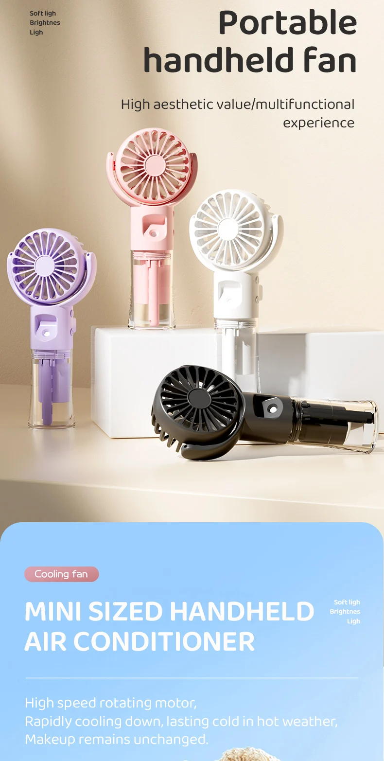 Description Picture 6 of itemPortable Handheld Fan USB Rechargeable Hanging Neck Misting Fan Adjustable Speed Spray Water Mist Fan Outdoor Camping Travel
