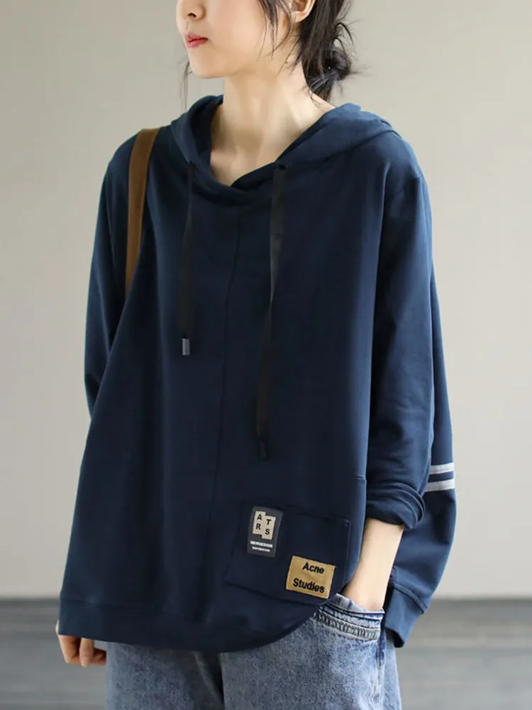 

100% Cotton Women Casual Hooded Sweatshirts New Arrival 2023 Spring Korean Style All-match Loose Female Long Sleeve Hoodies D140