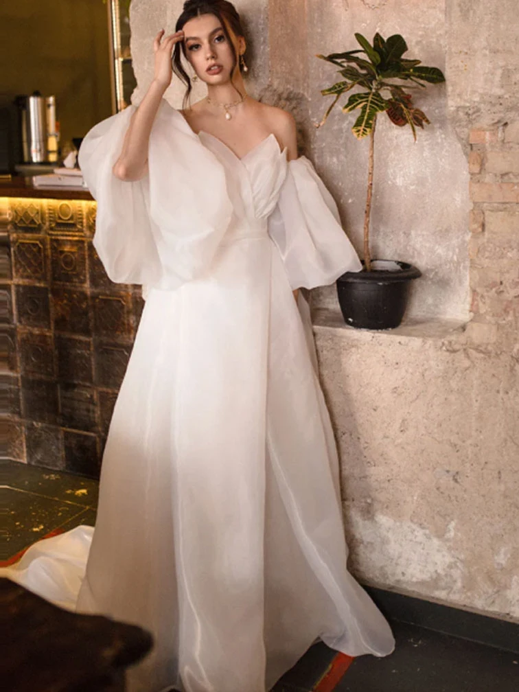 

Vintage A-Line Satin Wedding Dresses Detachable Lantern Sleeves Lace Back Big Bow Beach Bridal Gowns for Women Vestido De Noiva