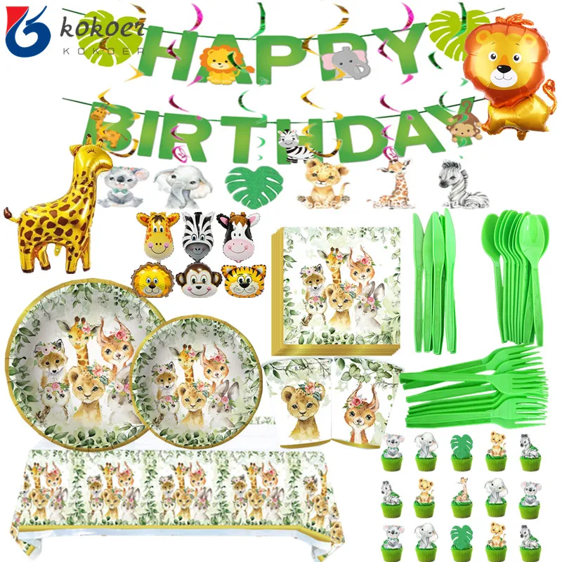 

1-9years Wild Animal Jungle Disposable Tableware Decoration For Forest Animal Safari Theme Birthday Party Baby Shower Supplies