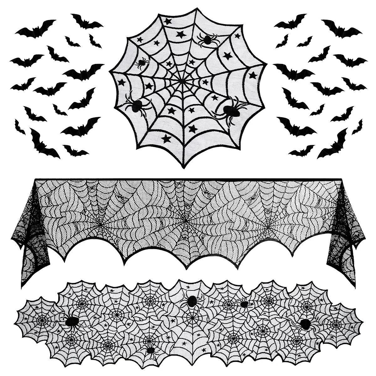 

Кружевная скатерть Hemoton для Хэллоуина, камин, шарф, паук, паутина, скатерть для камина с фотографией для Хэллоуина