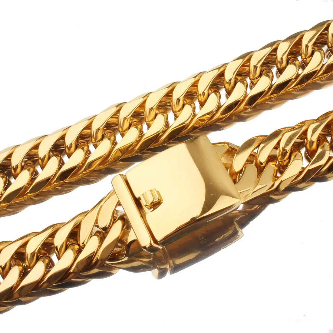 Granny Chic Gold Color 316L Stainless Steel Cuban Link Chain Necklace Heavy Cool Men's Chain Hip Hop Jewelry Gift 16mm 7-40inch