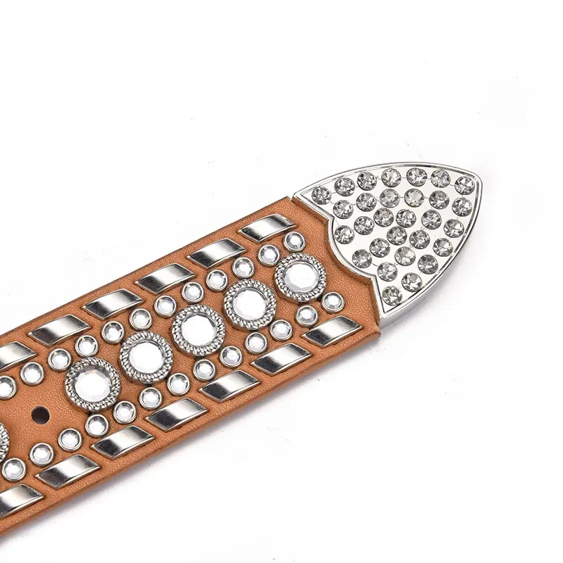 Women's Jeans Rhinestone Large Waistband Western Jeans Shiny Rivet Design PU Leather Artificial Rhinestone Waistband Hip Hop Pun