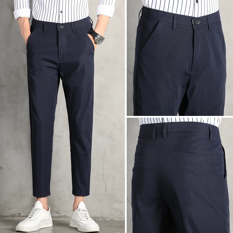 Men's Clothing Slim Suit Pants Casual Korean Spring Summer Thin Commute Solid Color All-match Youthful Vitality Cropped Pants