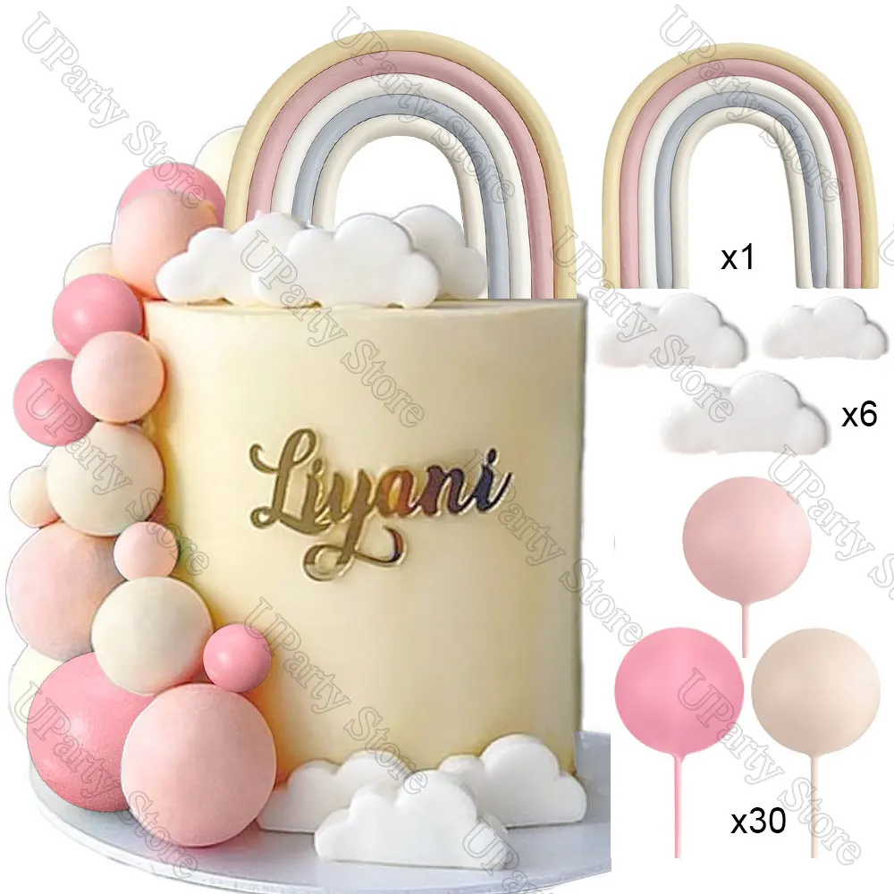 Pink Bear & Rainbow Cake Toppers Set - Baby Shower & Birthday Decorations