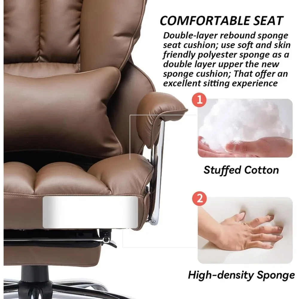 NEW-Big and Tall Office Chair with Foot Rest 400lbs – PU Leather Executive Office Chair with Lumbar Support & Leg Rest, Heavy-Du