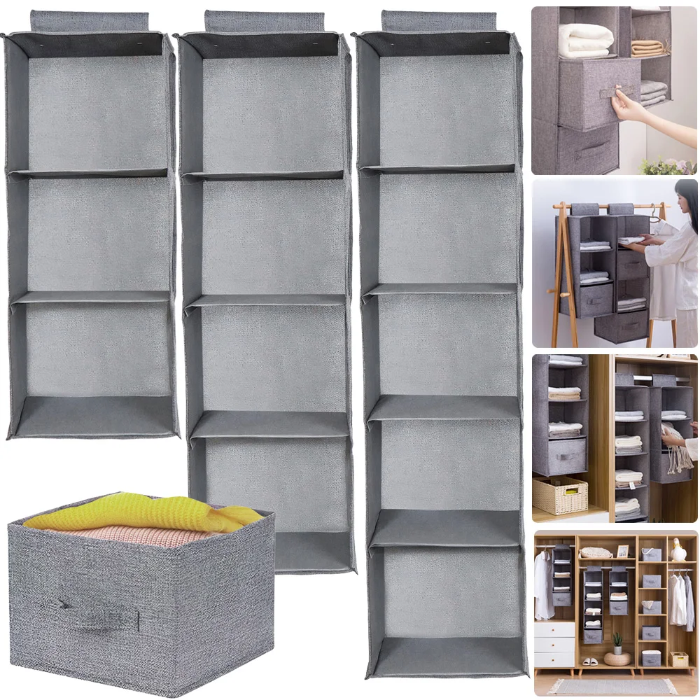 Hanging Closet Organizer and Storage, 6 Shelf Hanging Drawer for Closet,  Hanging Shelf Organizer with 3 Removable Drawers Side Pockets, Hanging  Closet Dresser for Bedroom Rack, Dark Gray 